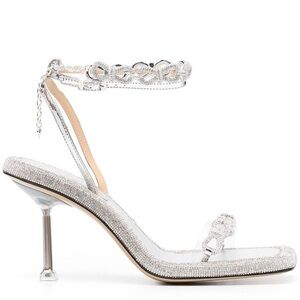 Mach & Mach Ladies Silver Crsytal Embellished Bow Chain Sandals Size 39